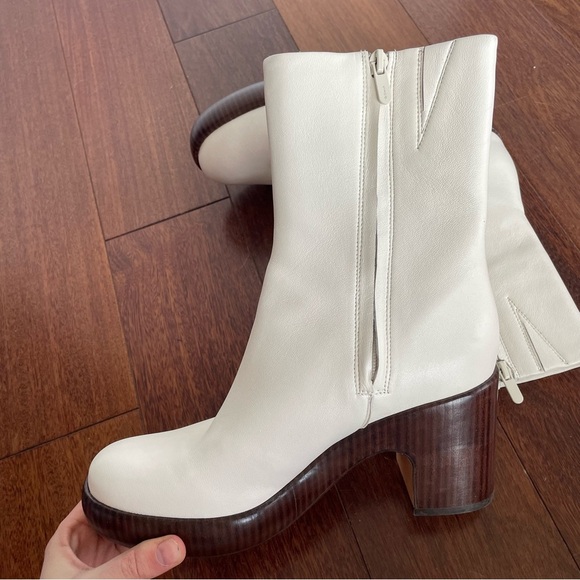 Vince Nicco Leather Boot White Wood Patform Heel Clog Zipper Womens 7.5 - Picture 6 of 11